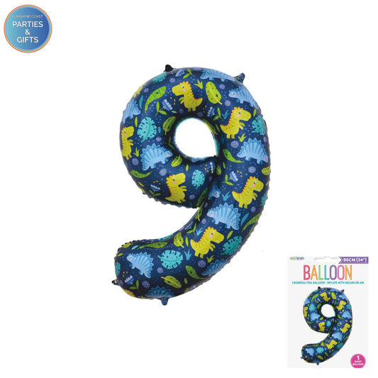 GIANT FOIL BALLOON - DINOSAUR NUMBER 9 - 86CM