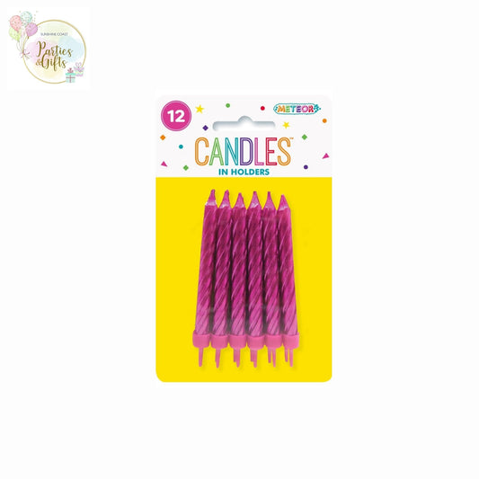 HOT PINK METALLIC CANDLES IN HOLDERS - PACK OF 12