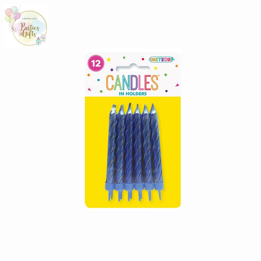 ROYAL BLUE METALLIC CANDLES IN HOLDERS - PACK OF 12