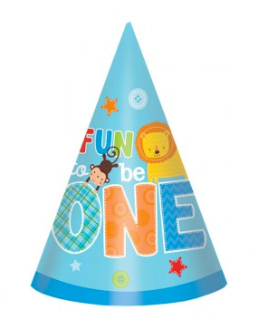 FUN TO BE ONE 1ST BIRTHDAY PARTY HATS - BLUE - 8 PACK