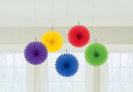 RAINBOW MINI HANGING FAN DECORATIONS - 5 PIECES