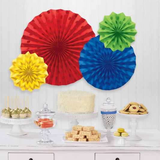 GLITTER FANS RAINBOW HANGING DECORATIONS - 4 PIECES