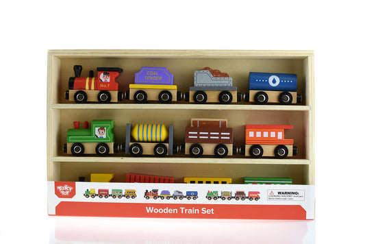 TOOKY TOY WOODEN TRAIN AND CARRIAGE SET - 13 PIECES