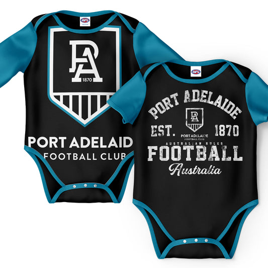 AFL INFANT BODYSUIT 2PC GIFT SET - PORT ADELAIDE POWER