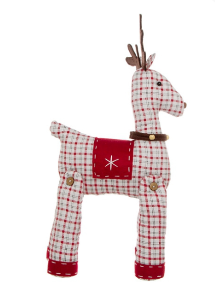 CHRISTMAS COUNTRY CHECKERED REINDEER RED - 47CM