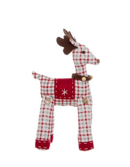 CHRISTMAS COUNTRY CHECKERED REINDEER RED - 33CM