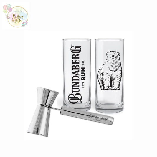 BUNDABERG RUM BUNDY BEAR HIGHBALL GLASS & JIGGER GIFT SET