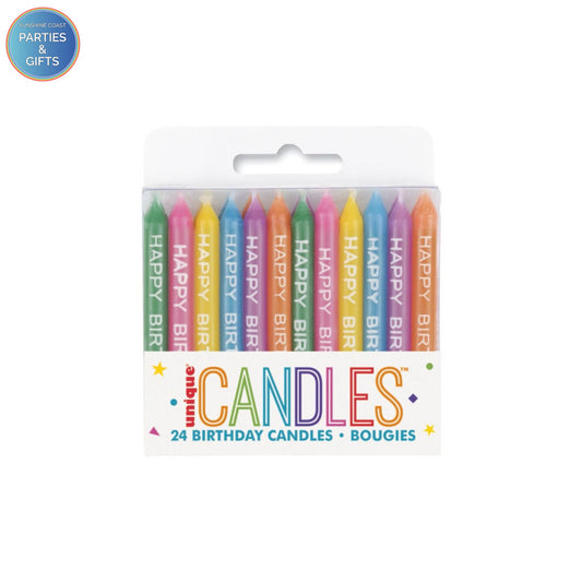 UNIQUE PARTY HAPPY BIRTHDAY CANDLES - RAINBOW - PACK OF 24