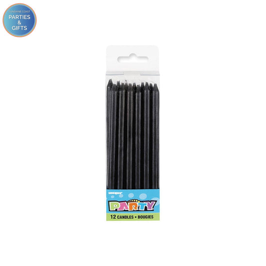 UNIQUE PARTY BLACK TAPER CANDLES - PACK OF 12
