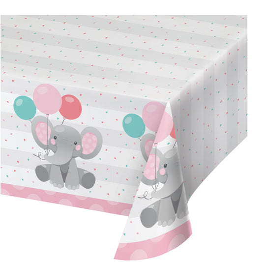 BABY SHOWER ENCHANTED ELEPHANT GIRL PAPER TABLECOVER 137CM x 259CM