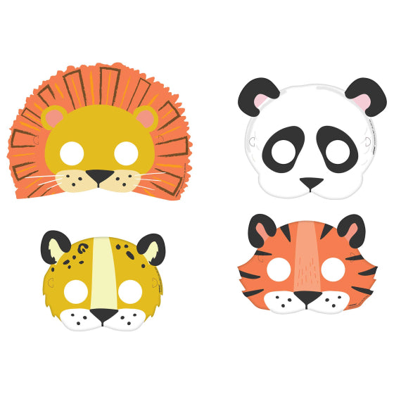GET WILD JUNGLE ANIMALS PAPER MASKS - PACK OF 8