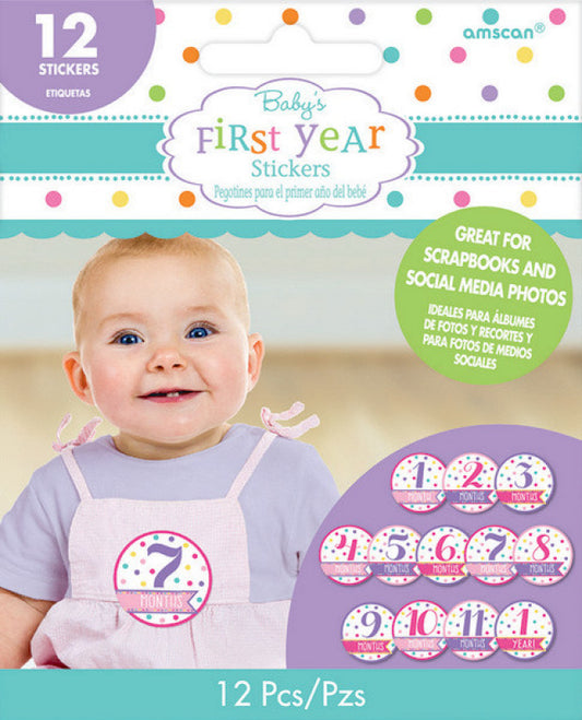 AMSCAN BABY'S FIRST YEAR STICKERS - PINK