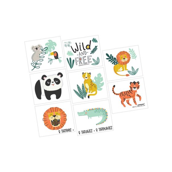 GET WILD JUNGLE ANIMALS TEMPORARY TATTOOS - PACK OF 8