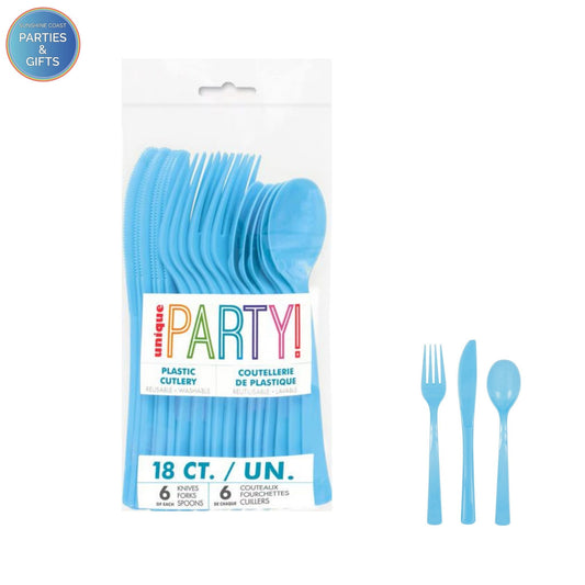 POWDER BLUE REUSABLE PLASTIC CUTLERY - 18 PACK