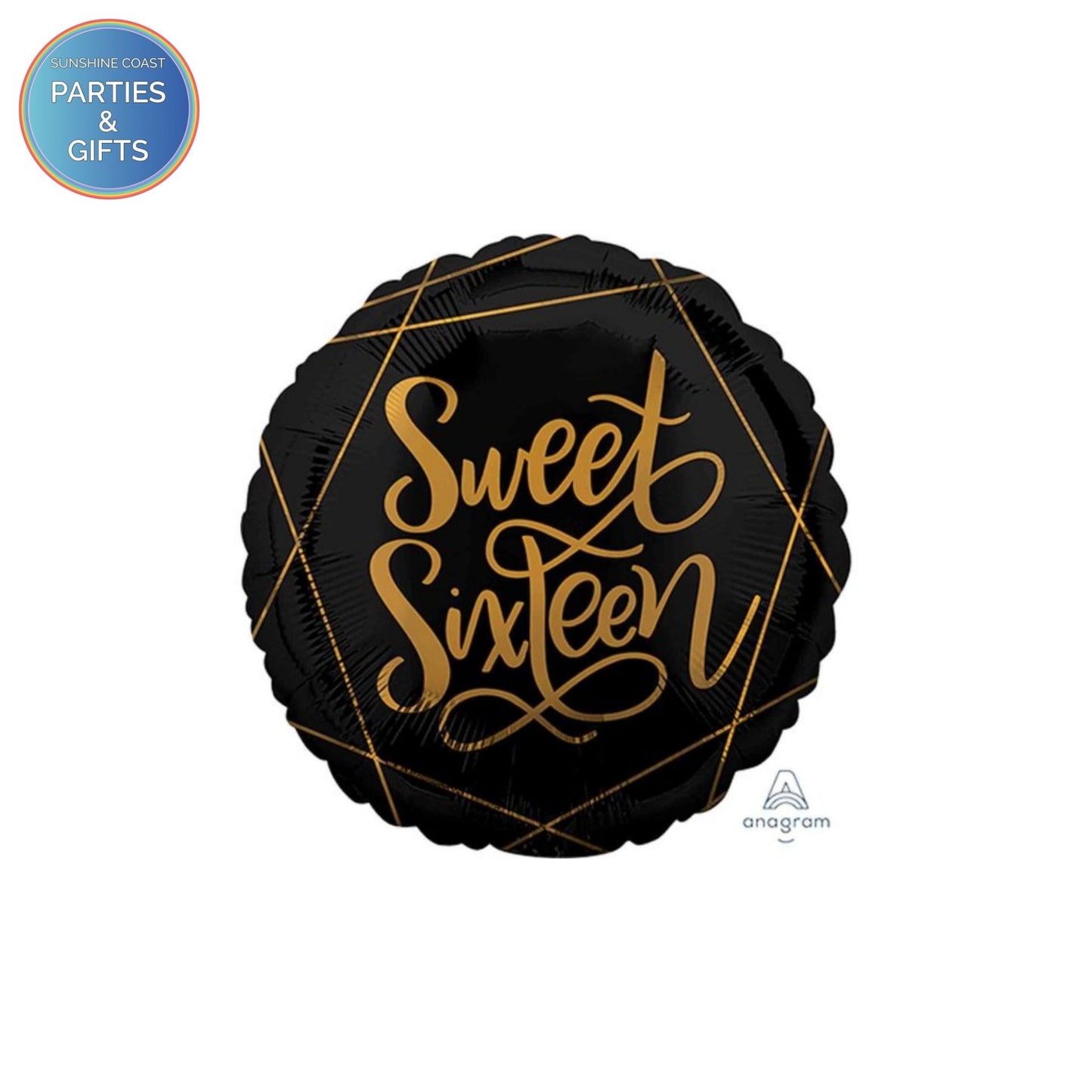 ELEGANT SWEET SIXTEEN BLACK & GOLD FOIL BALLOON - 43CM
