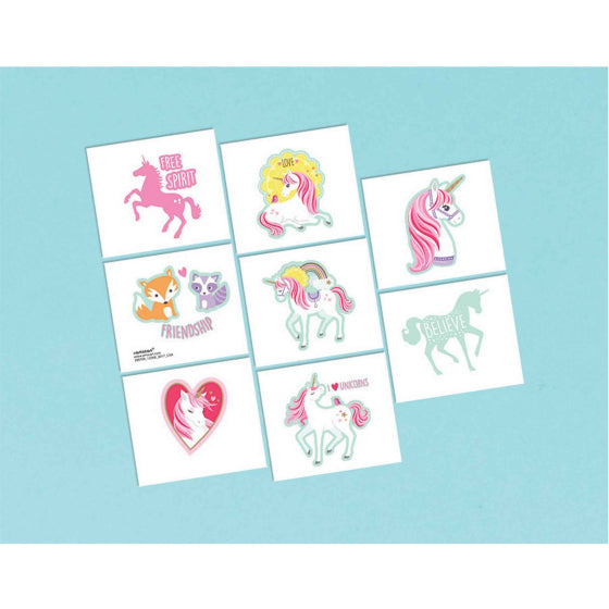 MAGICAL UNICORN TEMPORARY TATTOOS - PACK OF 8
