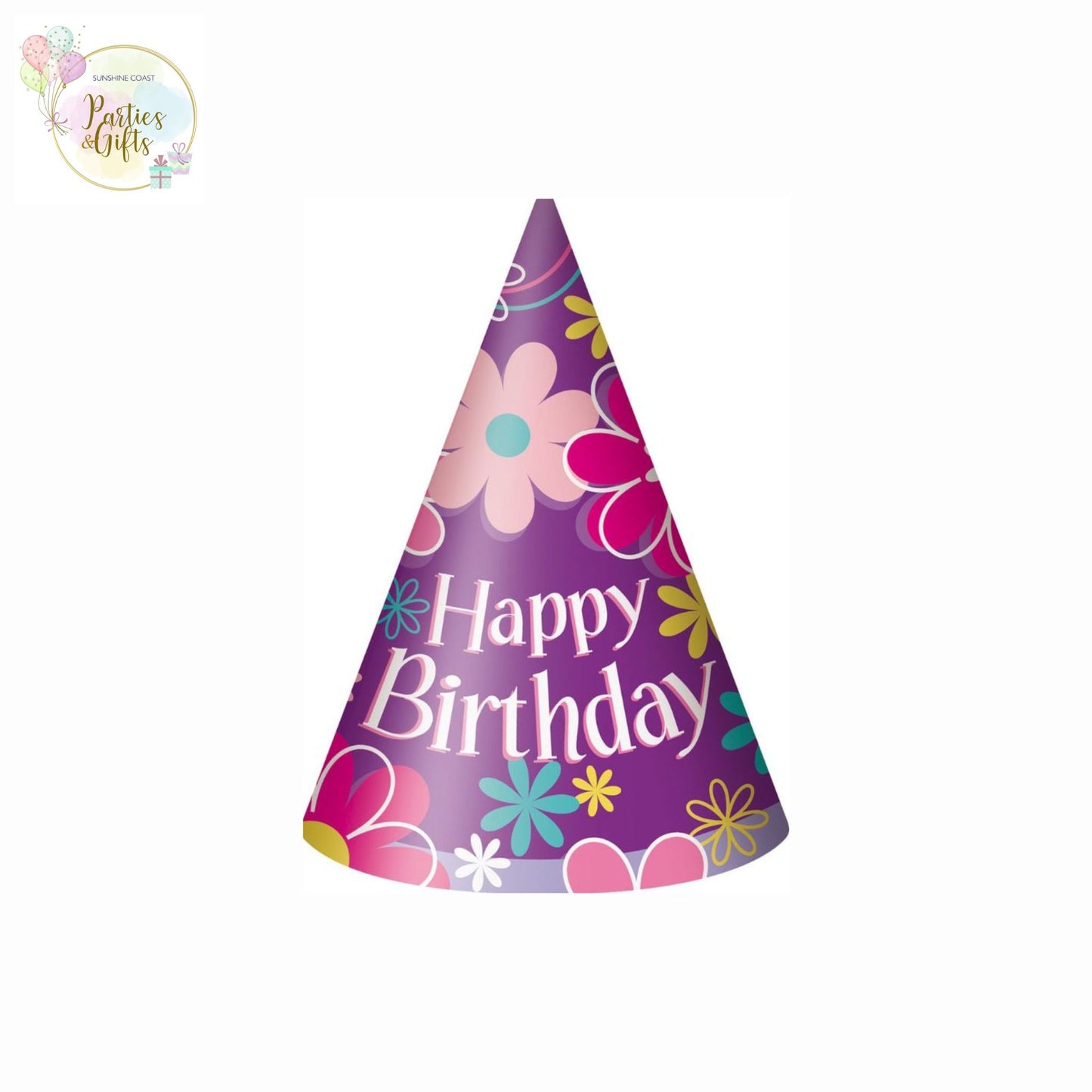 BIRTHDAY BLOSSOM PARTY HATS - 8 PACK