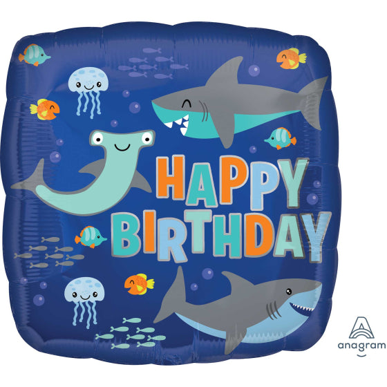 HAPPY BIRTHDAY SHARKS FOIL BALLOON - 43CM
