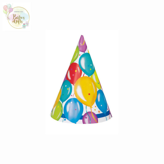 BALLOON BIRTHDAY PARTY HATS - 8 PACK