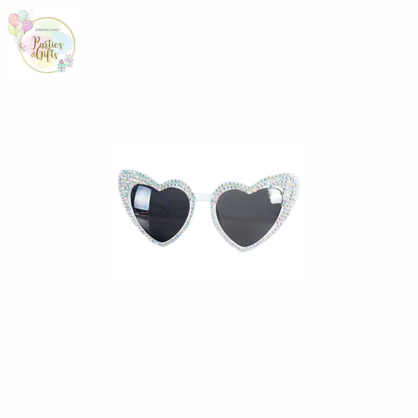 PARTY GLASSES - DIAMANTE HEART - WHITE