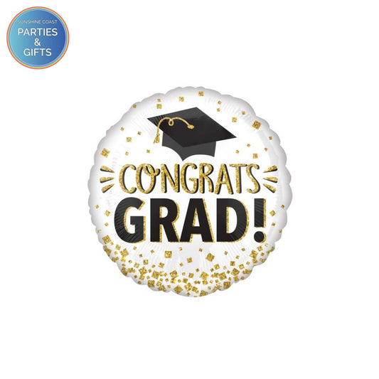 CONGRATS GRAD GOLD GLITTER FOIL BALLOON - 43CM