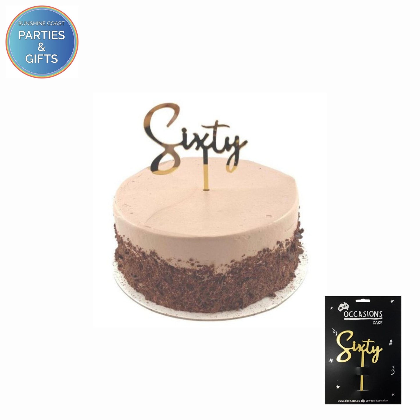 ACRYLIC CAKE TOPPER 2MM - GOLD SIXTY
