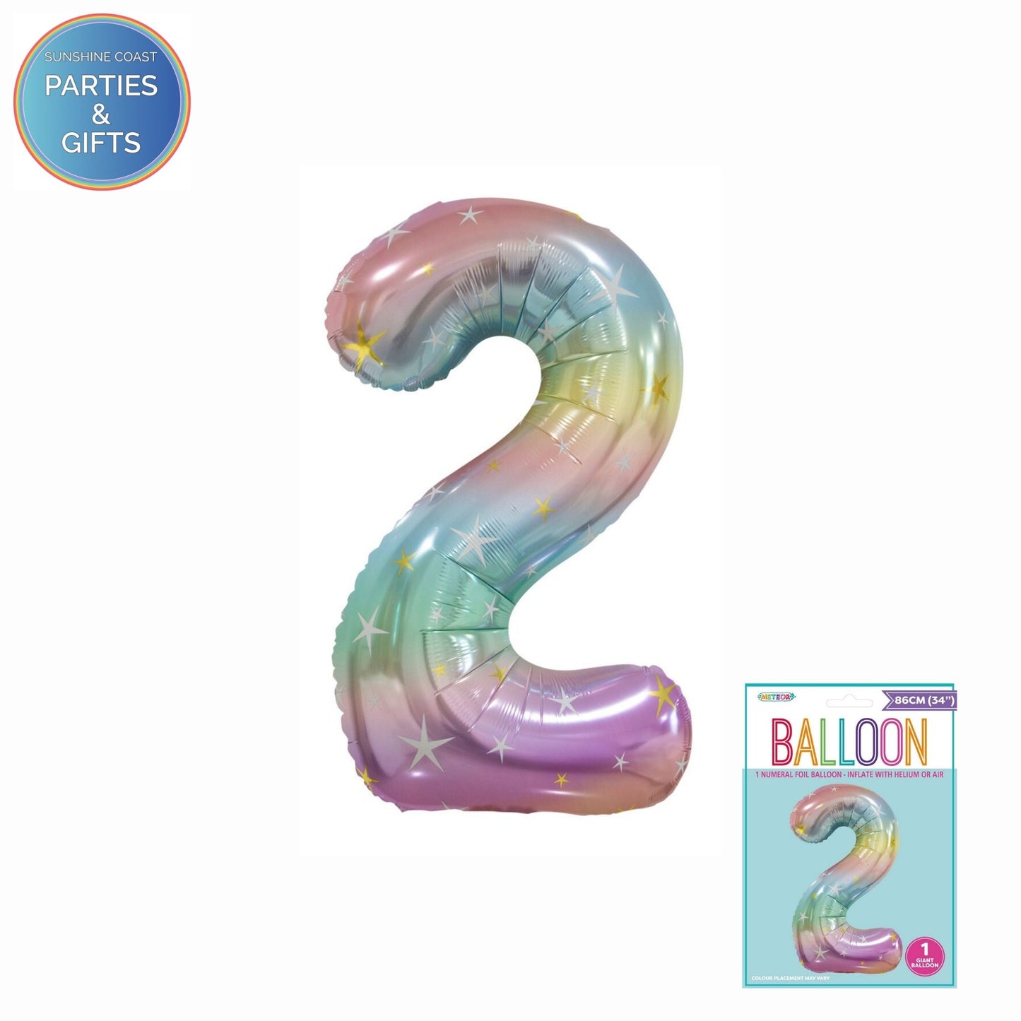 GIANT FOIL BALLOON - PASTEL RAINBOW NUMBER 2 - 86CM