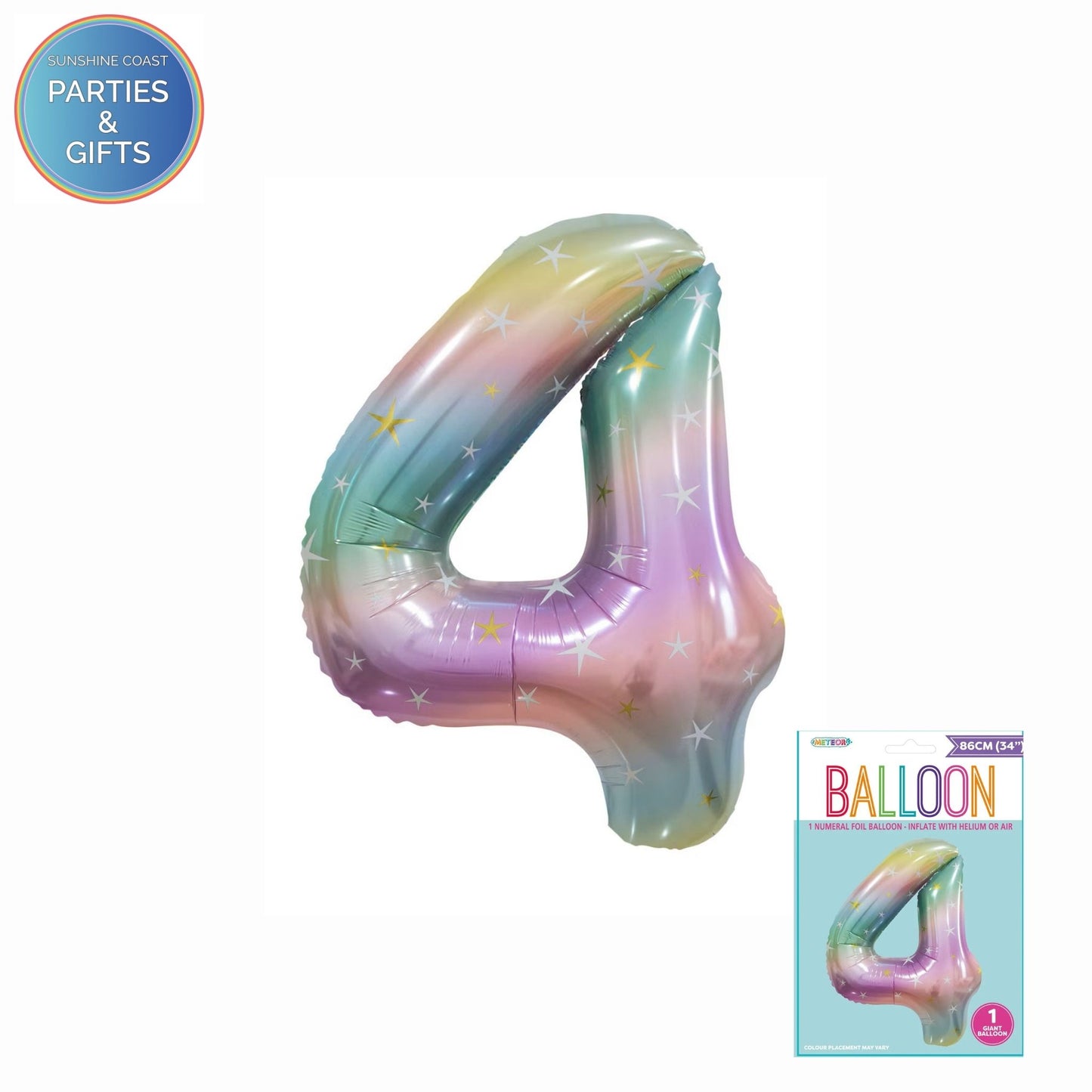 GIANT FOIL BALLOON - PASTEL RAINBOW NUMBER 4 - 86CM