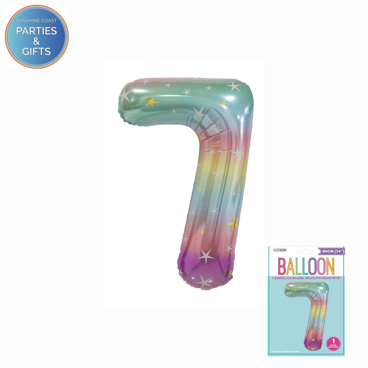 GIANT FOIL BALLOON - PASTEL RAINBOW NUMBER 7 - 86CM