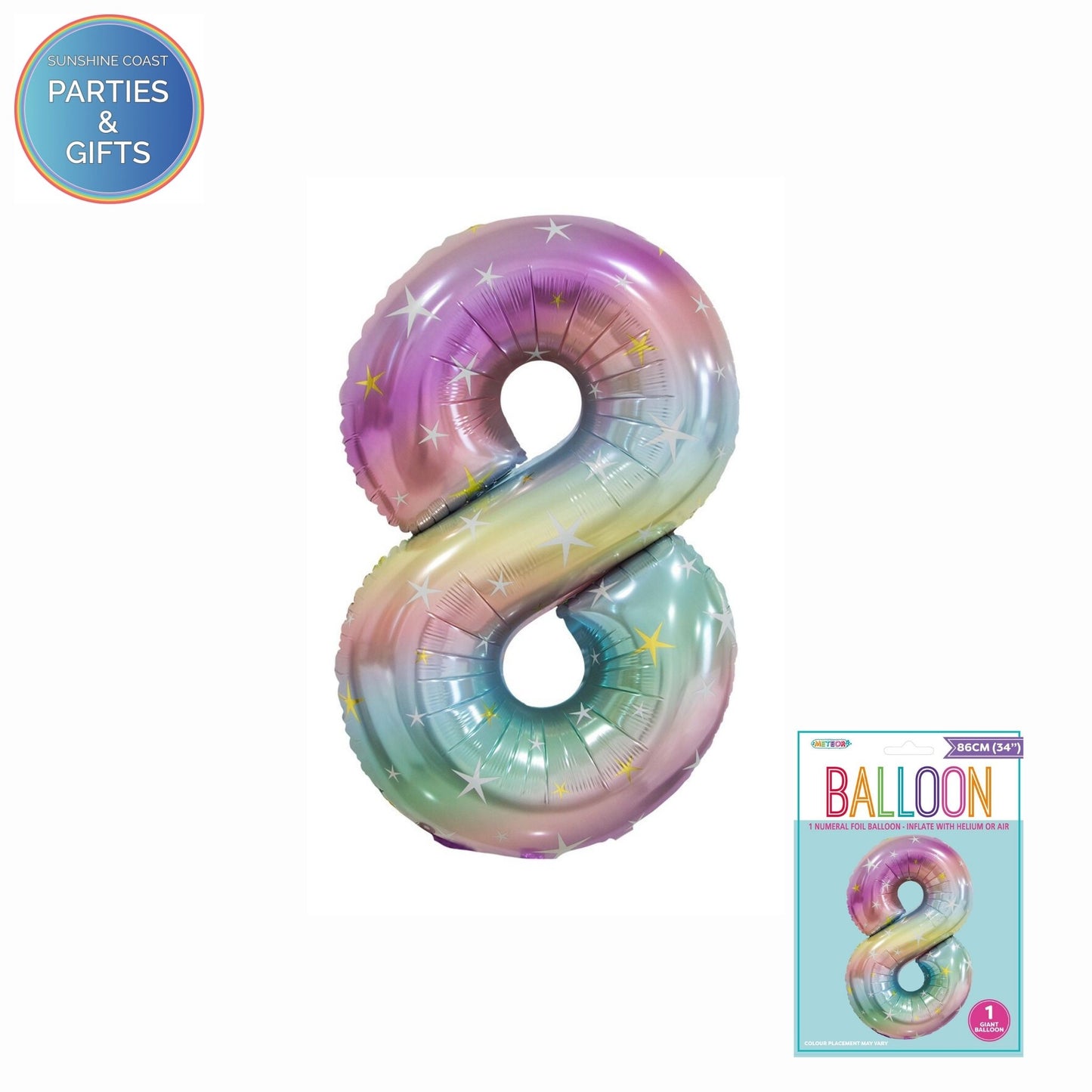 GIANT FOIL BALLOON - PASTEL RAINBOW NUMBER 8 - 86CM