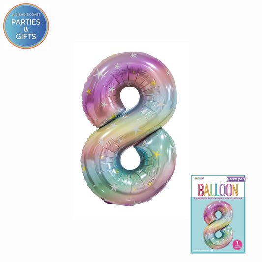 GIANT FOIL BALLOON - PASTEL RAINBOW NUMBER 8 - 86CM
