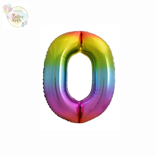GIANT FOIL BALLOON - RAINBOW NUMBER 0 - 86CM