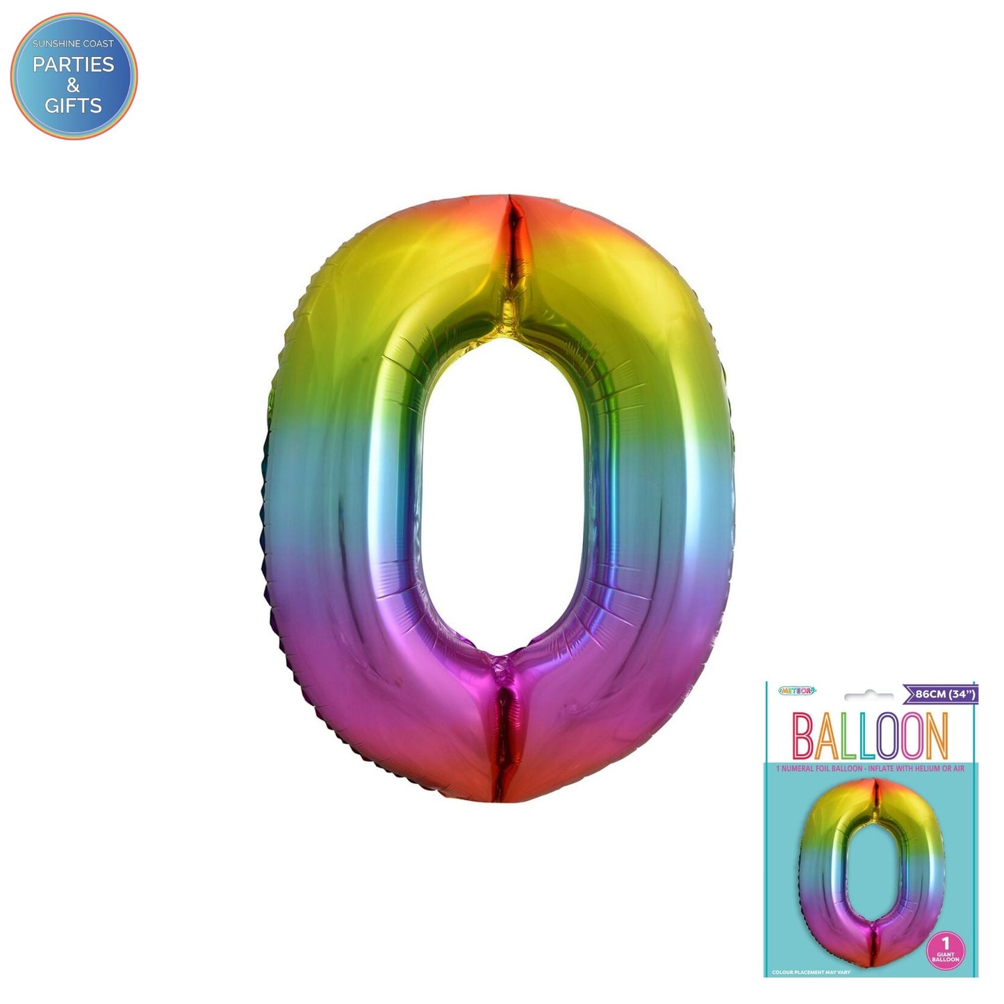 GIANT FOIL BALLOON - RAINBOW NUMBER 0 - 86CM