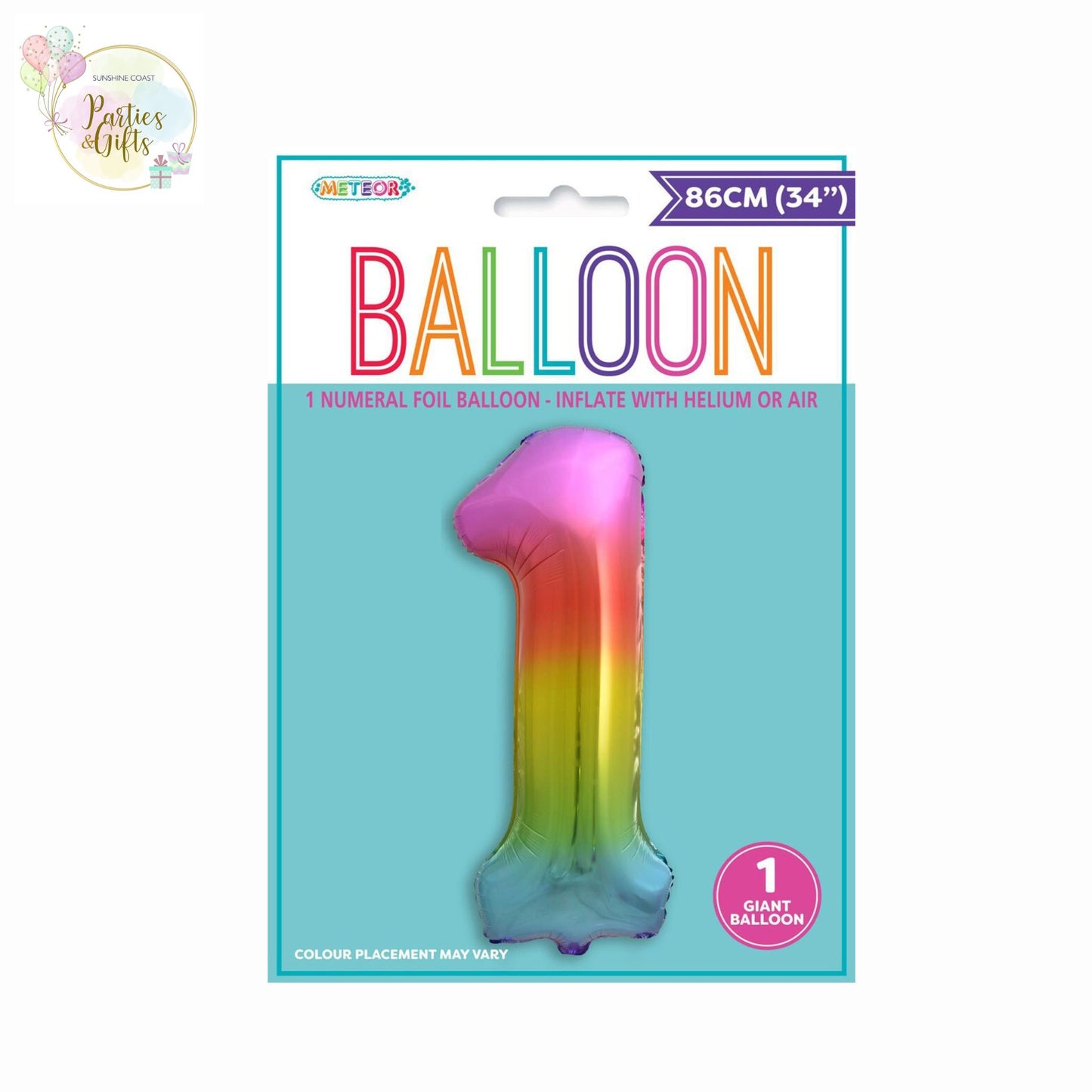 GIANT FOIL BALLOON - RAINBOW NUMBER 1 - 86CM