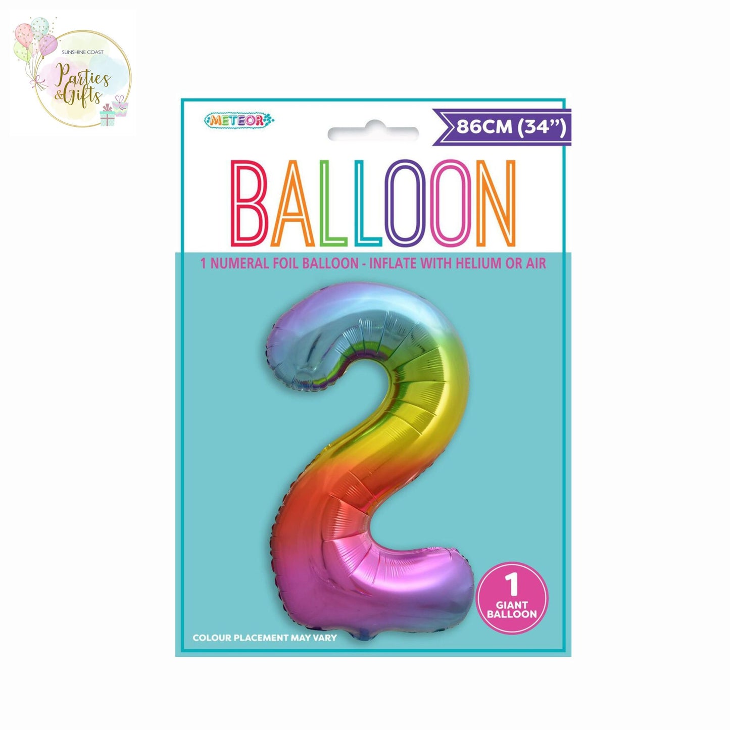 GIANT FOIL BALLOON - RAINBOW NUMBER 2 - 86CM
