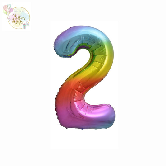 GIANT FOIL BALLOON - RAINBOW NUMBER 2 - 86CM