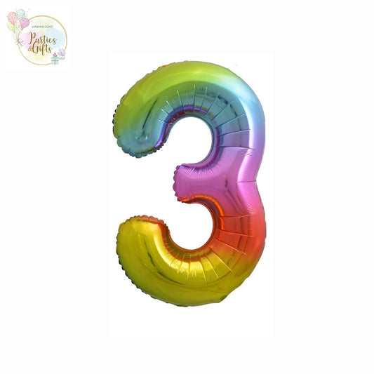 GIANT FOIL BALLOON - RAINBOW NUMBER 3 - 86CM