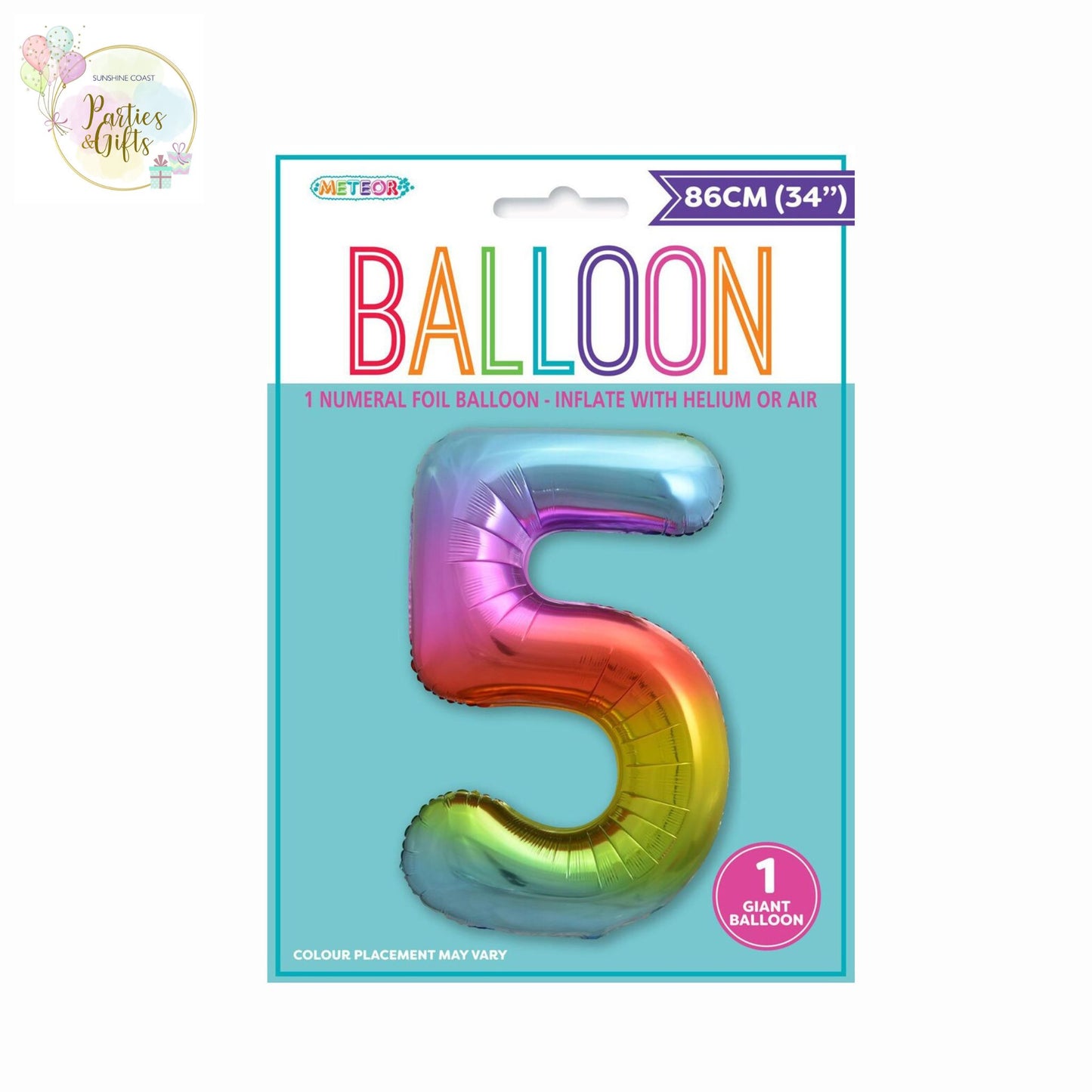 GIANT FOIL BALLOON - RAINBOW NUMBER 5 - 86CM