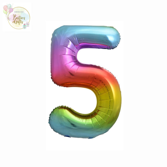 GIANT FOIL BALLOON - RAINBOW NUMBER 5 - 86CM