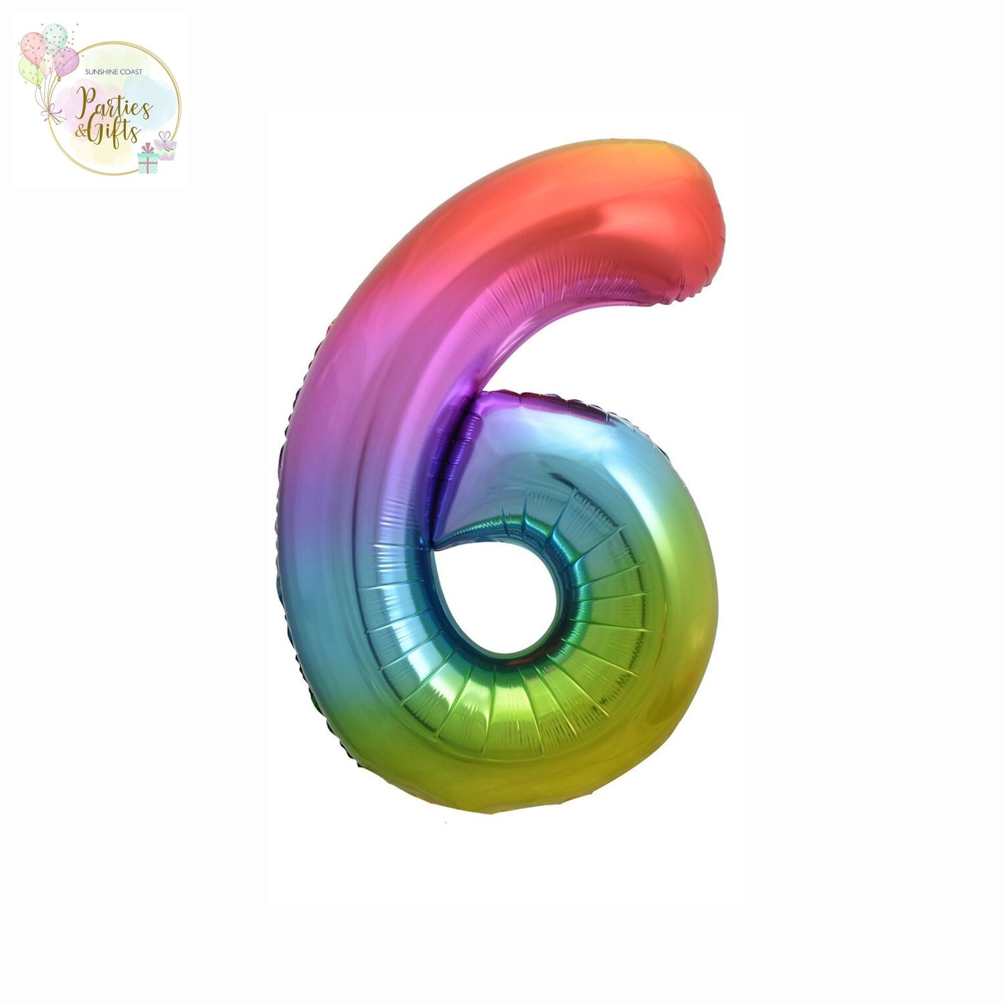 GIANT FOIL BALLOON - RAINBOW NUMBER 6 - 86CM