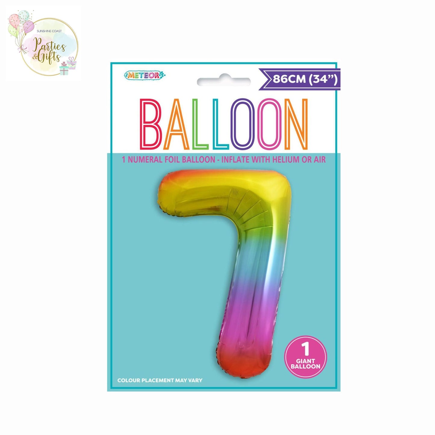 GIANT FOIL BALLOON - RAINBOW NUMBER 7 - 86CM