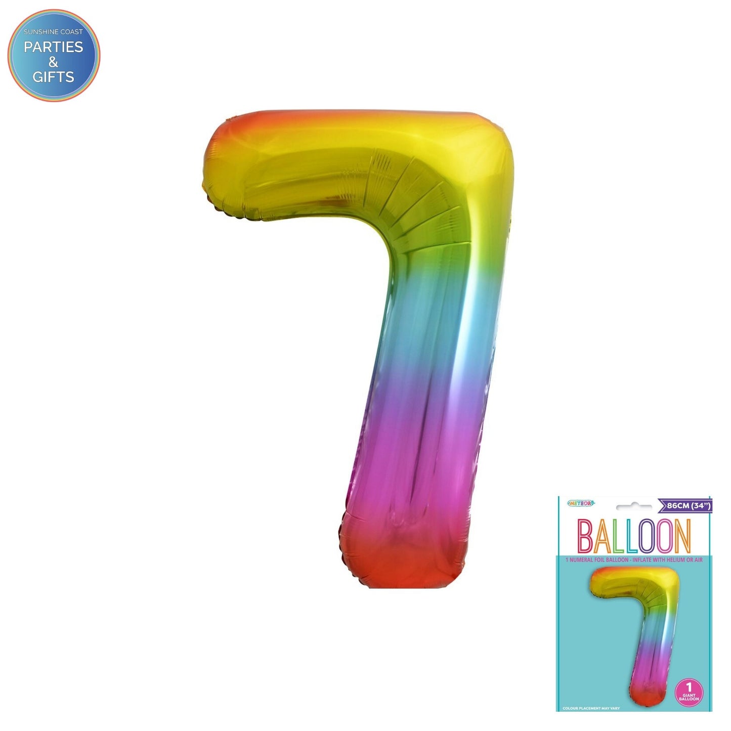 GIANT FOIL BALLOON - RAINBOW NUMBER 7 - 86CM
