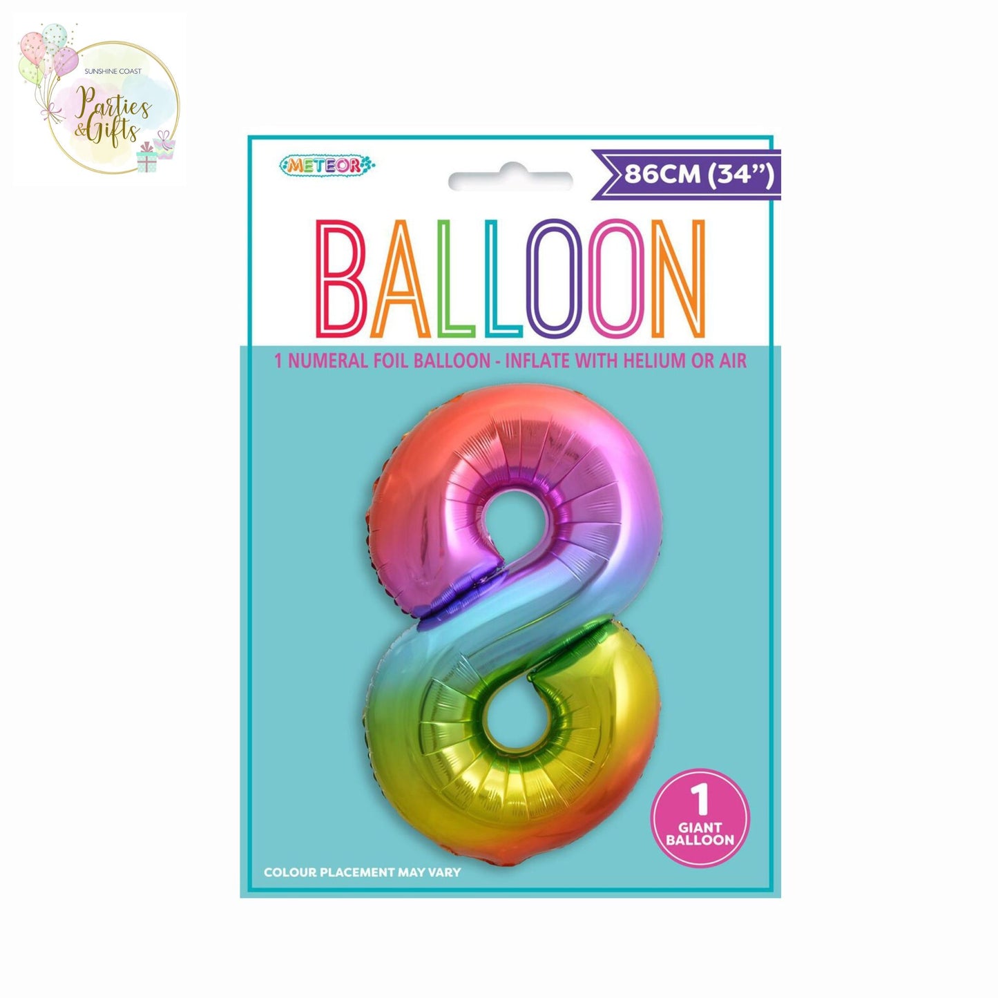 GIANT FOIL BALLOON - RAINBOW NUMBER 8 - 86CM