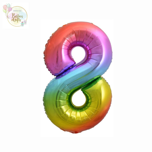 GIANT FOIL BALLOON - RAINBOW NUMBER 8 - 86CM