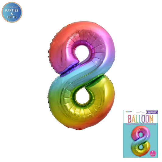 GIANT FOIL BALLOON - RAINBOW NUMBER 8 - 86CM
