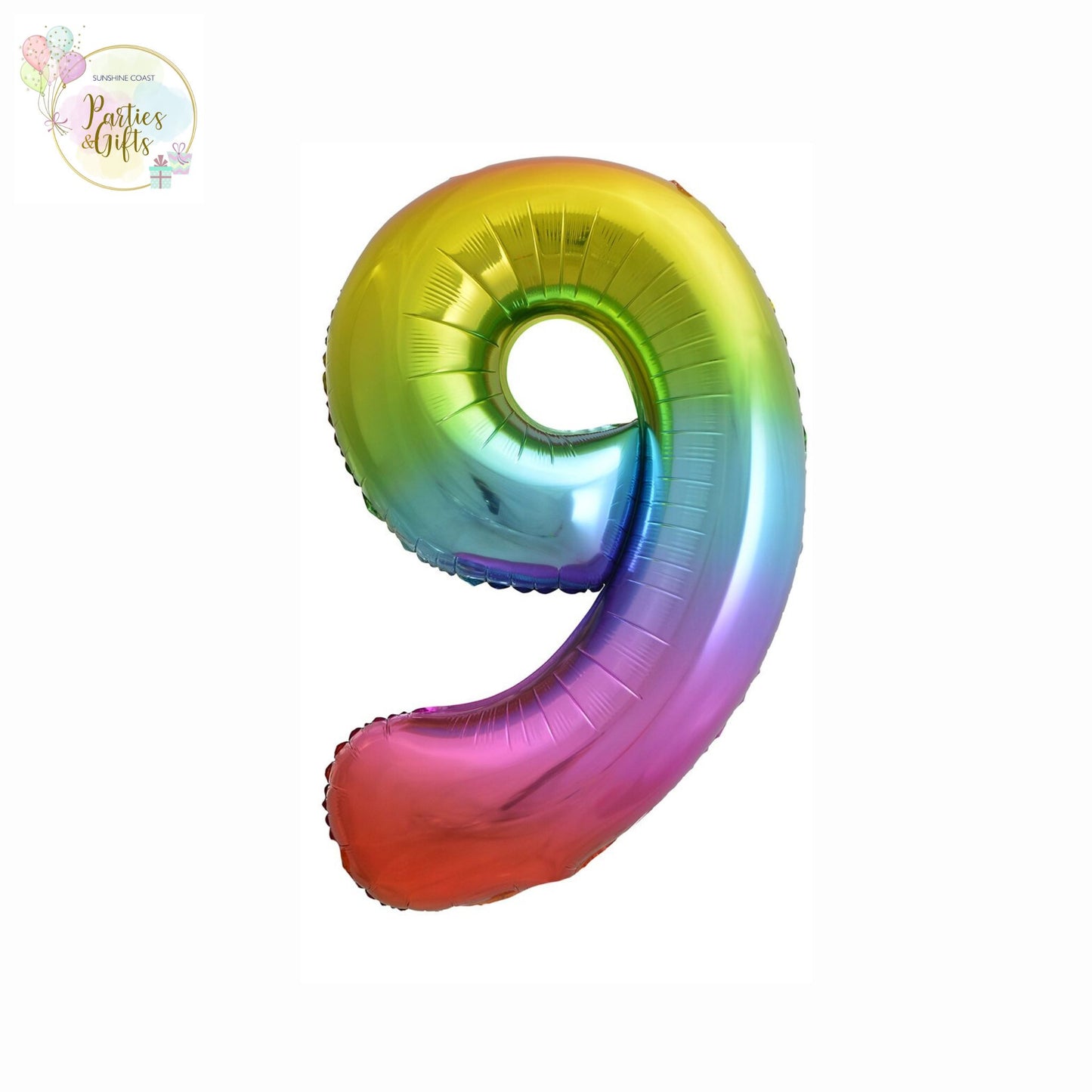 GIANT FOIL BALLOON - RAINBOW NUMBER 9 - 86CM