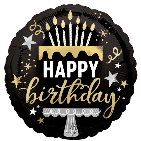 BLACK HAPPY BIRTHDAY SURPRISE FOIL BALLOON - 43CM