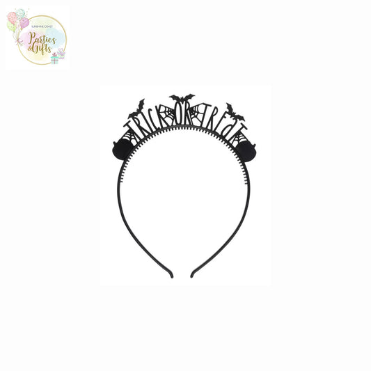 COSTUME ACCESSORY - HALLOWEEN TRICK OR TREAT BLACK ACRYLIC HEADBAND - PACK OF 4