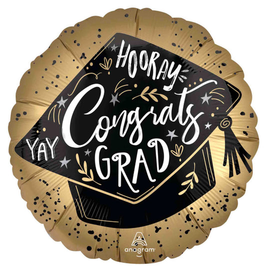 HOORAY CONGRATS GRAD FOIL BALLOON - 45CM