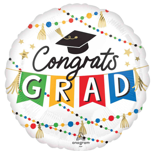 WHITE CONGRATS GRAD PARTY FOIL BALLOON - 45CM